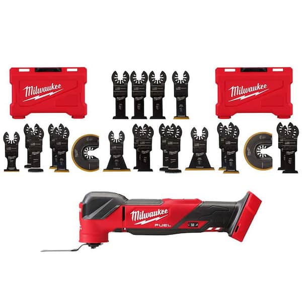 Milwaukee M18 FUEL 18V Lithium-Ion Cordless Brushless Oscillating Multi-Tool (Tool-Only) W/Multi-Tool Blade Kit (21-Piece)