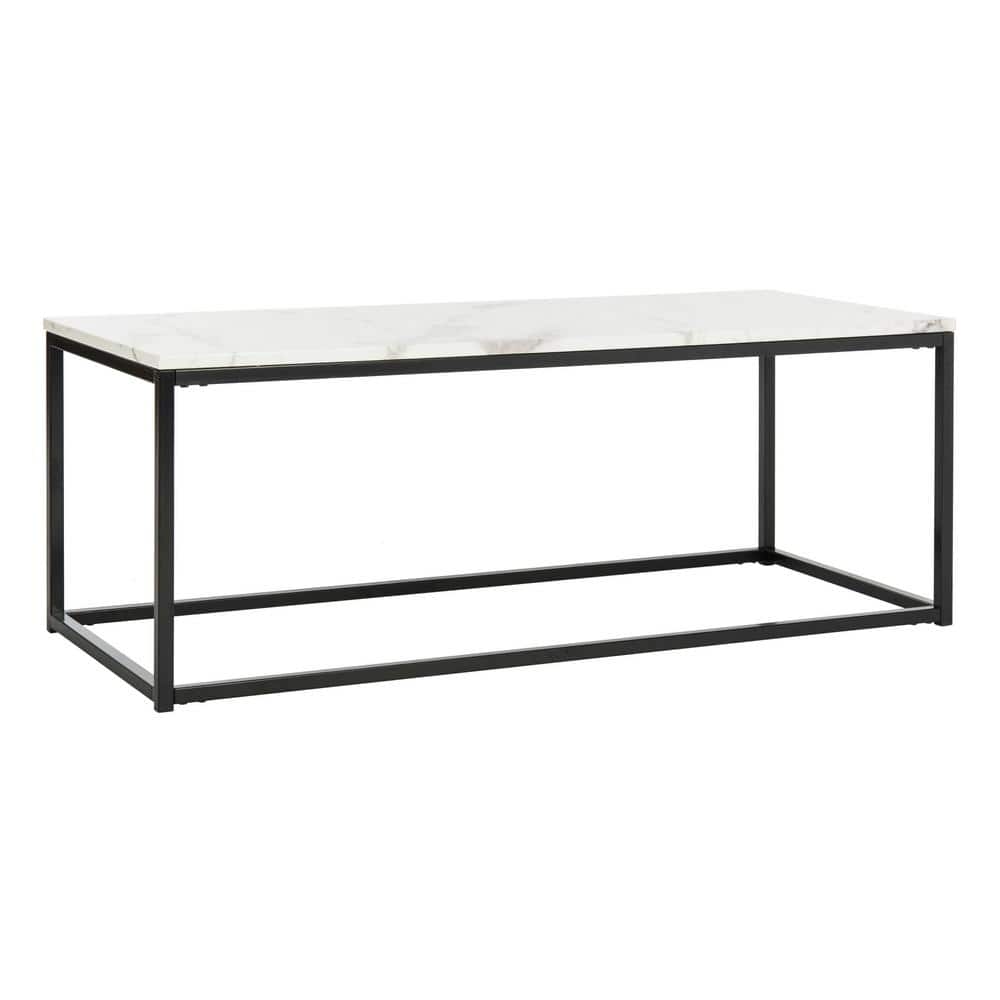 Transitional White and Grey Marble Rectangular Coffee Table