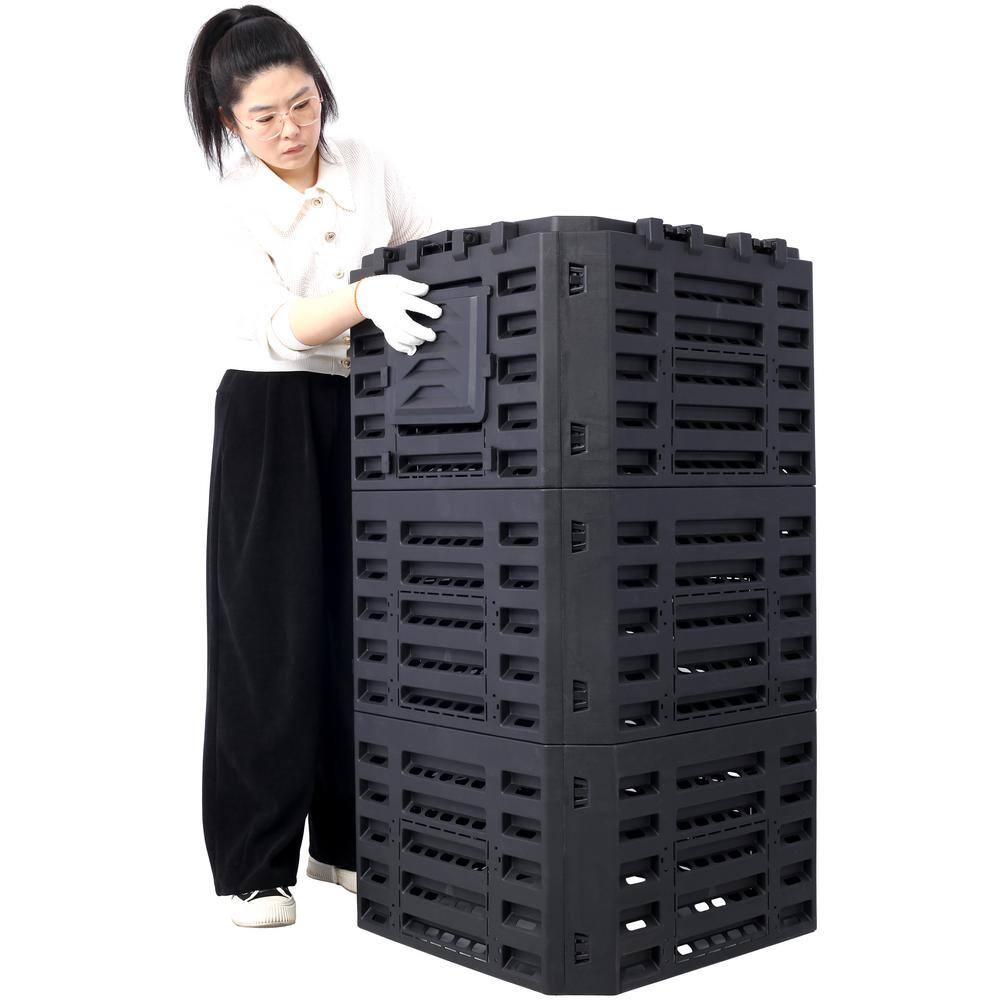 Large Black Recycled Plastic Stationary Garden Composter Bin