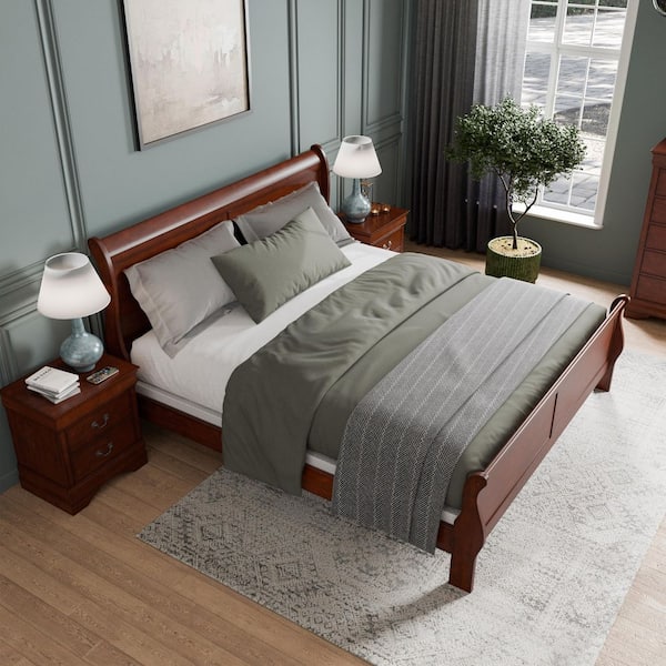 Furniture of America Burkhart 3 Piece Cherry Wood King Bedroom Set with 2 Nightstands