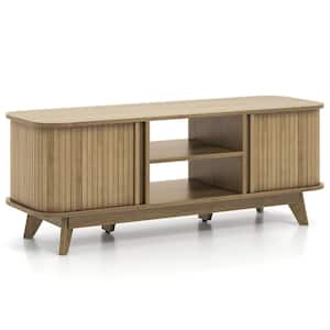 Oak TV Stand Entertainment Center Fits TVs up to 55 in. with Adjustable Shelves and Sliding Doors