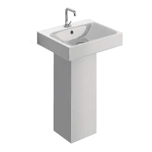 Momento Pedestal Sink Combo in Ceramic White with Faucet Hole