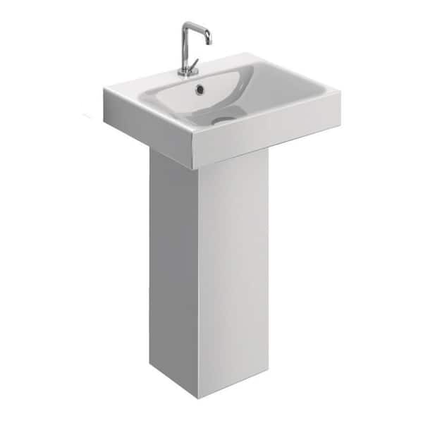 WS Bath Collections Momento Pedestal Sink Combo in Ceramic White with Faucet Hole