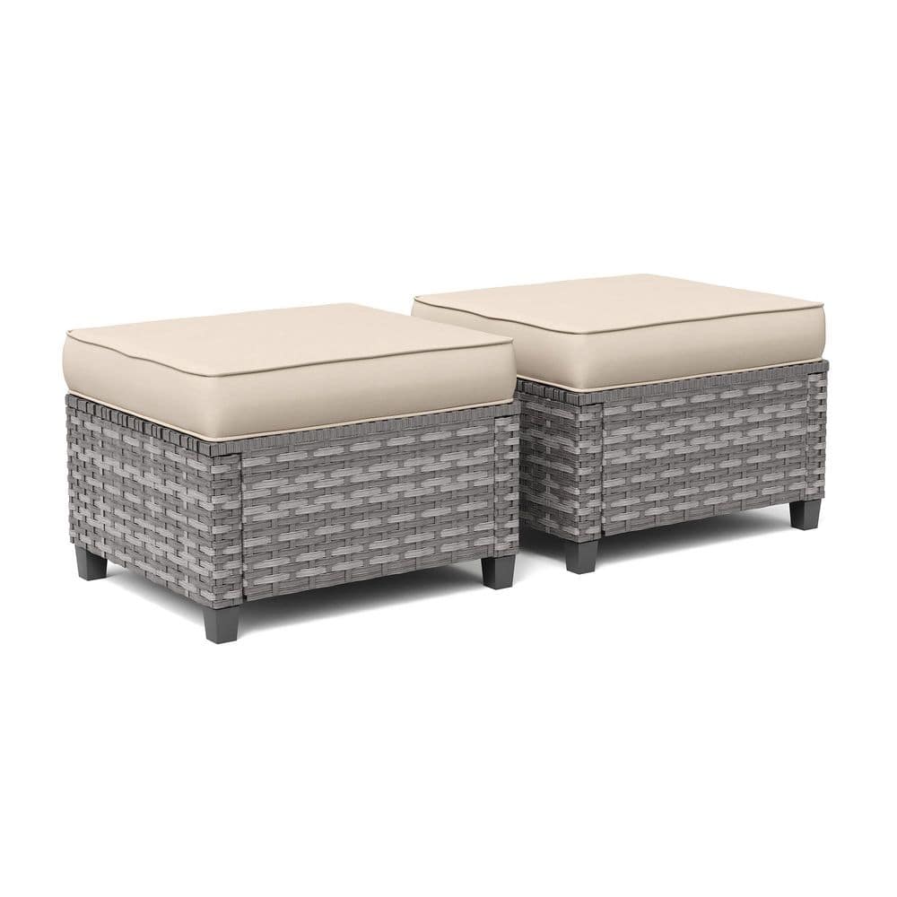 25.6 in. Wicker Outdoor Ottoman With Cushion (Set of 2) price history on PriceWatchPro