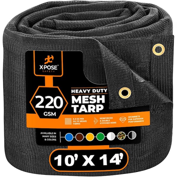 XPOSE SAFETY Heavy-Duty Mesh Tarp 10 ft. x 14 ft. Multi-Purpose Black Protective Cover with Air Flow