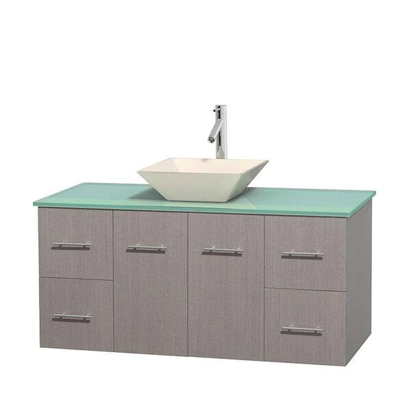 Wyndham Collection Centra 48 in. Vanity in Gray Oak with Glass Vanity Top in Green and Bone Porcelain Sink