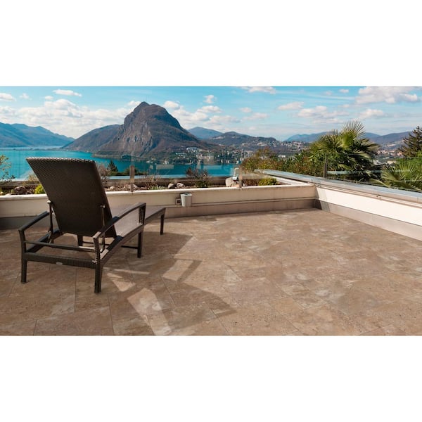 Mediterranean Walnut 10-Piece Tumbled Travertine Paver Kit (30 kits/480 sq. ft./pallet)