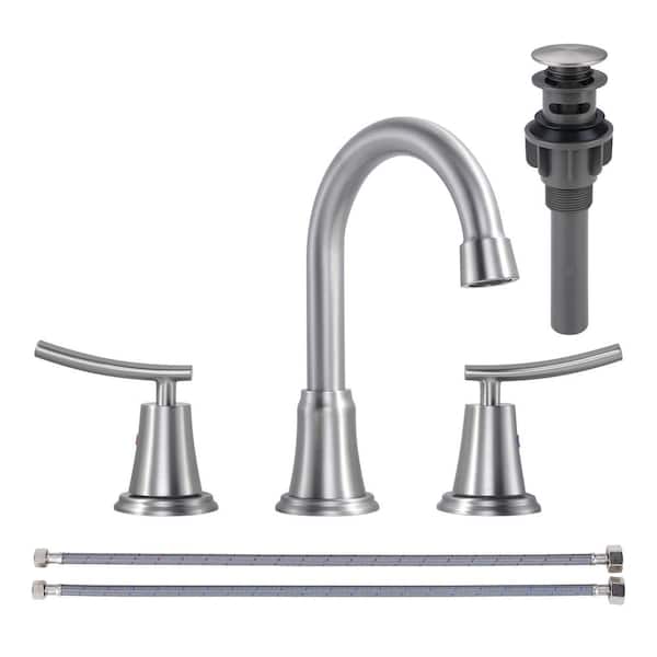 AVITAS 8 in. Widespread 2-Handle Bathroom Faucet with Pop-up Drain Assembly in Brushed Nickel