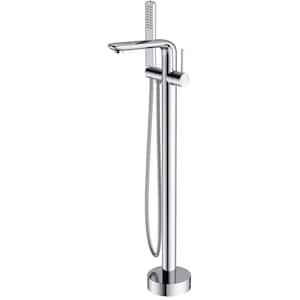 Single-Handle Freestanding Tub Faucet Floor Mount Tub Filler with Hand Shower and Swivel Spout in Chrome