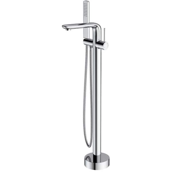 GIVING TREE Single-Handle Freestanding Tub Faucet Floor Mount Tub Filler with Hand Shower and Swivel Spout in Chrome