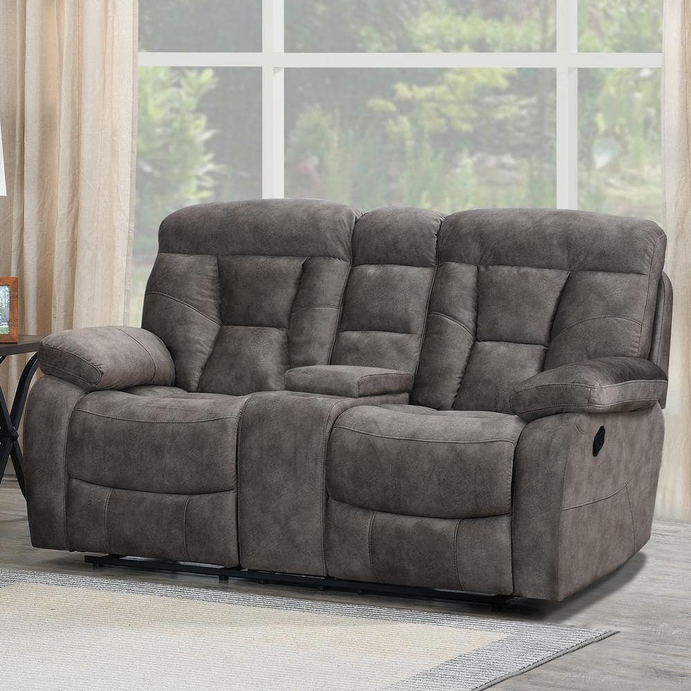 Gray Fabric Reclining Loveseat with Cup Holder and Console