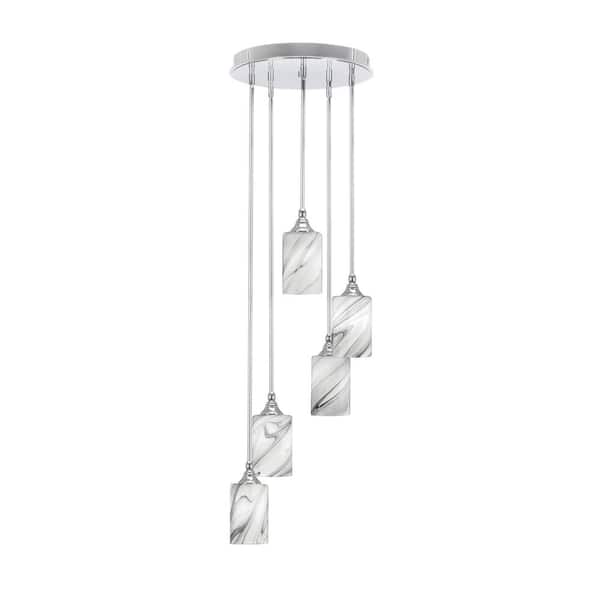 Unbranded Villa 5 Light Chrome Pendant, Cluster Pendant Light with 4 in. Onyx Swirl Glass Shades, No Bulbs Included