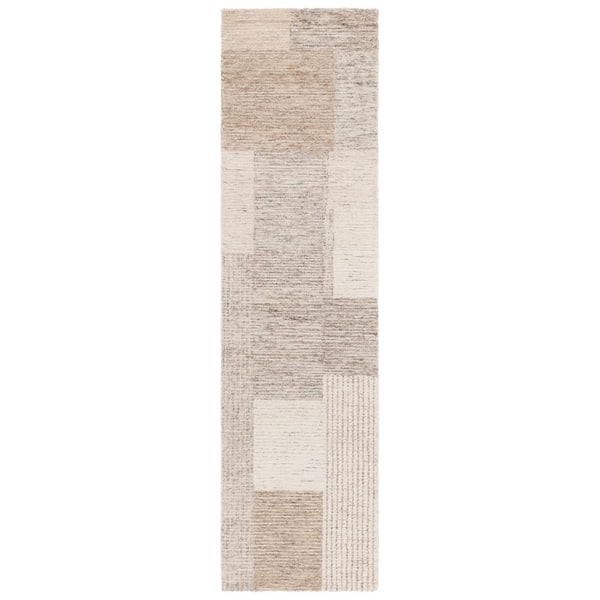 Ebony 2 ft. x 9 ft. Ivory/Beige Geometric Grid Runner Rug