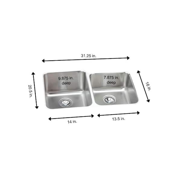 Elkay ELUH3120R Lustertone Classic Offset Double Bowl Undermount Stain Steel Sink