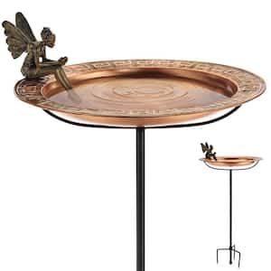 18 in. Greek Copper Bird Bath with Fairy and Garden Pole