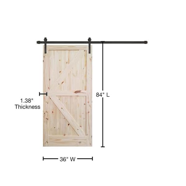 42 in. x 84 in. Rustic Unfinished 2-Panel V-Groove Pine Wood Interior Barn Door with Oil Rubbed Bronze Hardware Kit 42 in. x 84 in. Rustic Unfinished 2-Panel V-Groove Pine Wood Interior Barn Door with Oil Rubbed Bronze Hardware Kit