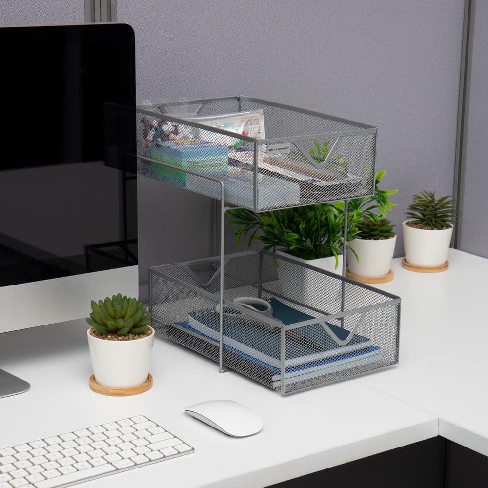 Mind Reader Network Collection 2Tier Silver Sliding Basket Storage