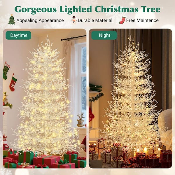6 ft. Pre-Lit Aspen Fir Artificial Christmas Tree with Snow Flocked Tips and 420 LED Lights for Holiday Office Homedecor
