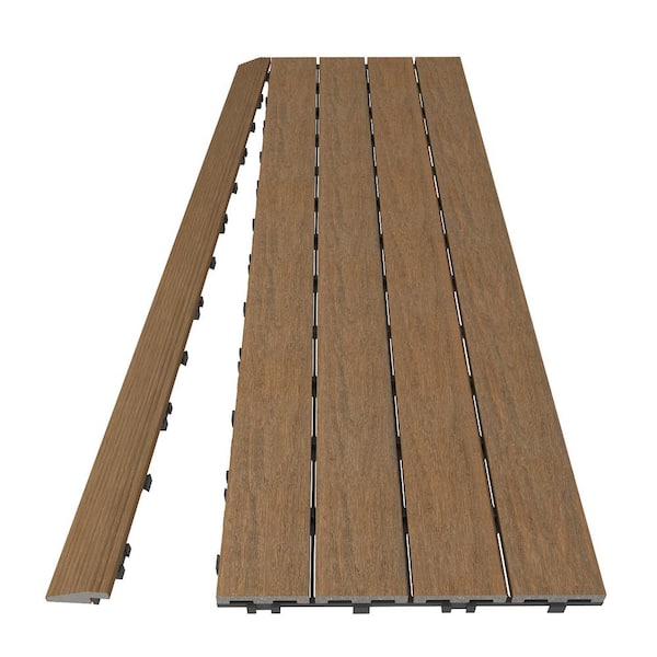 NewTechWood 1/6 ft. x 3 ft. Quick Deck Composite Deck Tile Straight Fascia in Peruvian Teak (2-Pieces per Box)