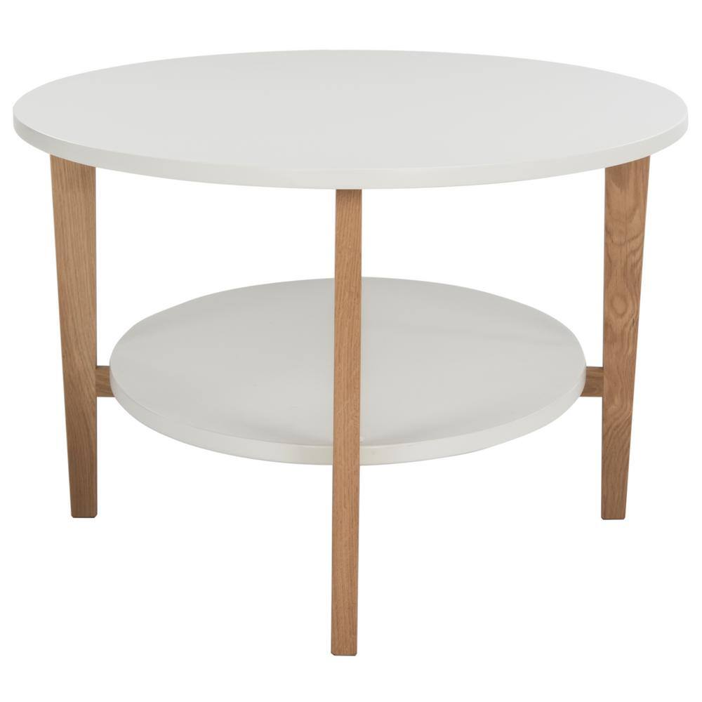 Transitional Dual-Tier Oval Coffee Table in White and Natural Wood
