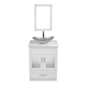24 in. W x 19 in. D x 44 in. H Sliver Single Sink Bath Vanity in White with White Solid Surface Top and Mirror