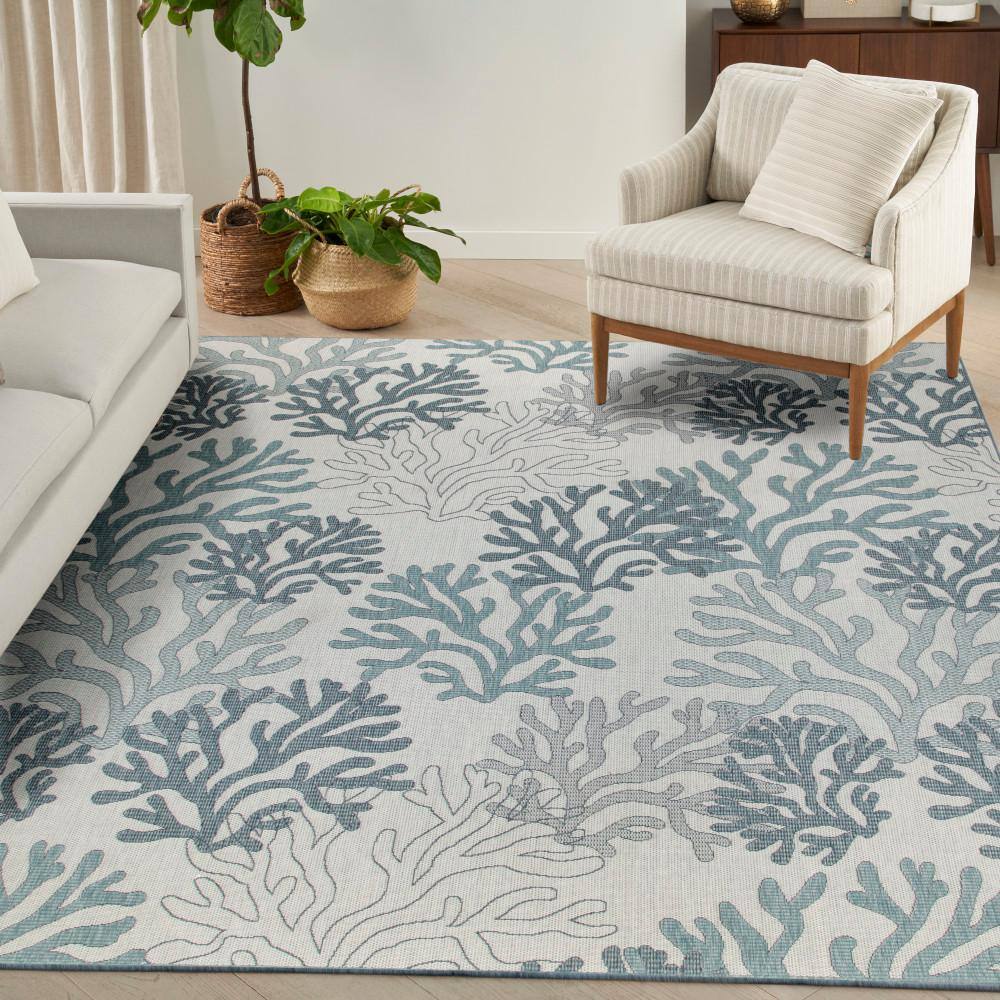 Nautical Coral Blue Synthetic Rectangular Area Rug 8' x 10'