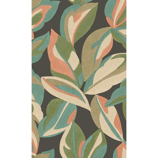 Walls Republic Charcoal Nicolai Leaf Tropical Printed Non-Woven Paper Paste the Wall Textured Wallpaper 57 Sq. Ft.