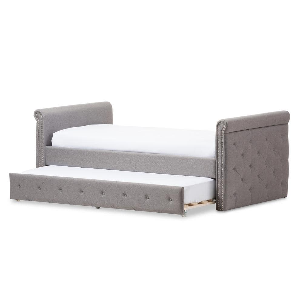 Gray Twin Upholstered Daybed with Tufted Nailhead Trim and Trundle