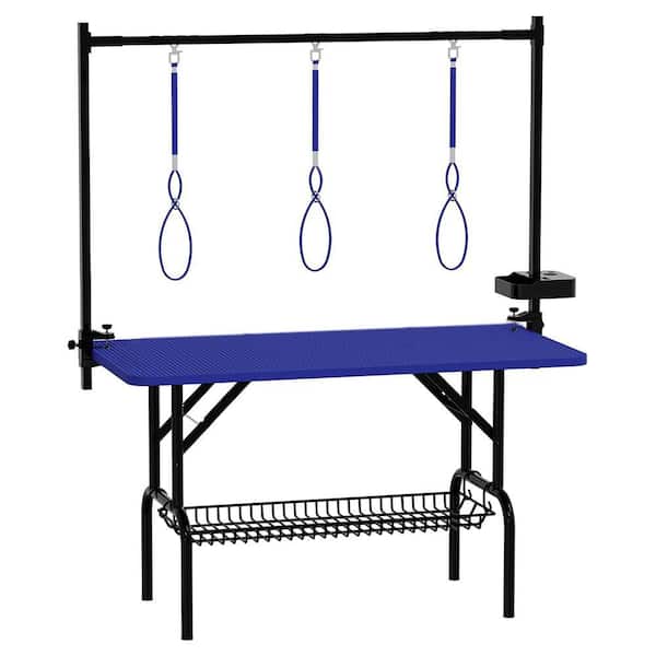 Blue 47 in. Large Dog Grooming Table, Adjustable Cat Drying Desktop with Arms, Nooses