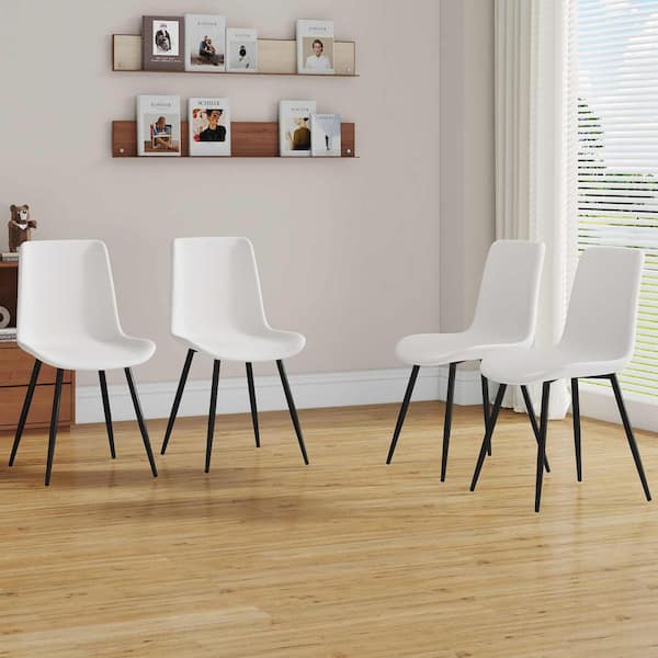 Modern White Faux Leather Seat Dining Chairs Set of 4 for Kitchen, Living, Dining Room