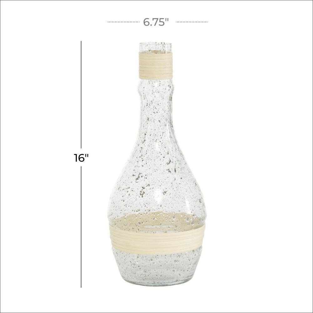 Coastal Clear Glass Vase with Rattan Detail, 16" Height
