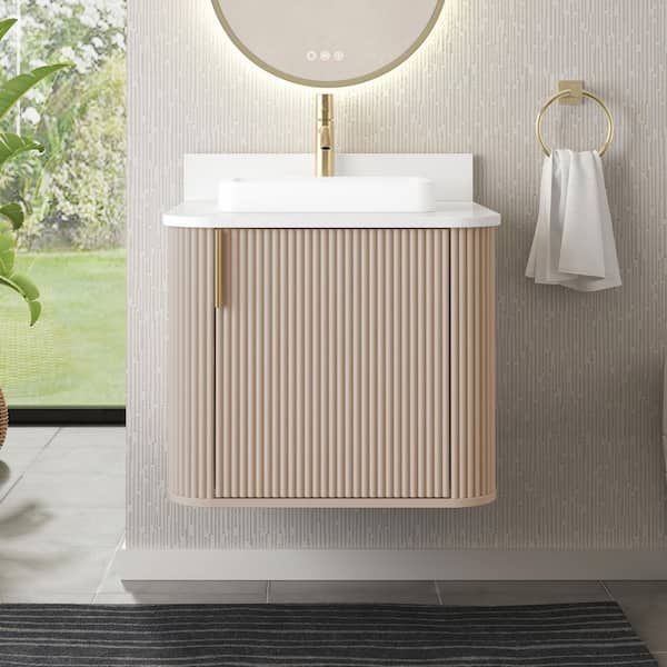 Home Decorators Collection Miravaux 24 in. Single Sink Flaxen Beige Bath Vanity with Engineered White Top (Assembled)