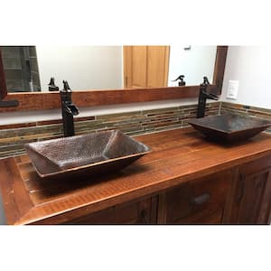 Modern Rectangle Hand Forged Old World Copper Vessel Sink in Oil Rubbed Bronze