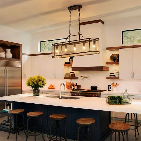 ZYZWMB 33.5 in. 5-Light Black Linear Rectangle Kitchen Island