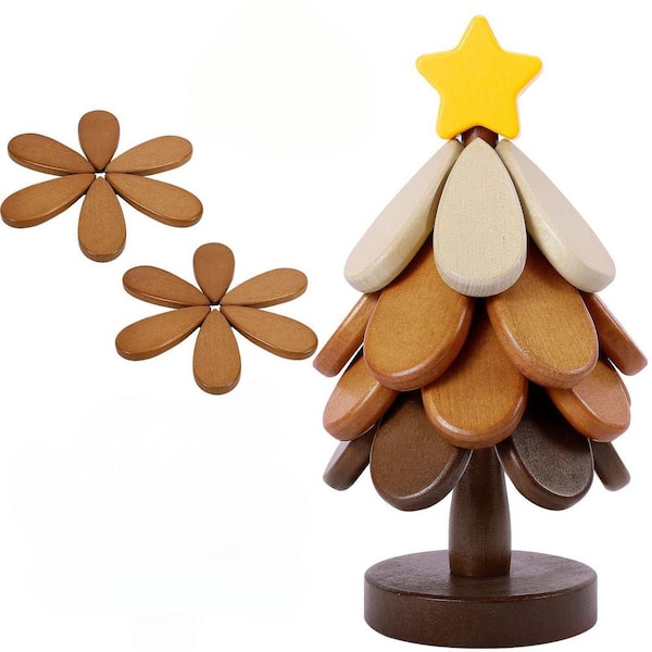 4-Pack Walnut Wooden Christmas Tree Shape Trivets for Hot Pot Pans Dishes