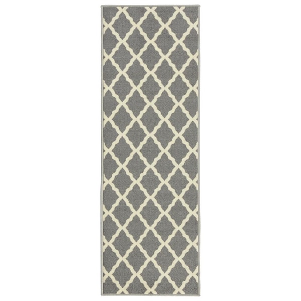 Non-Slip Rubber Back Doormat Moroccan Trellis Grey Modern