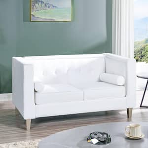 Loveseat for Living Room, Tufted Cushion, Solid Wooden Legs Reading Chairs for Bedroom Comfy - White