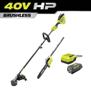 40V HP Brushless 16 in. Cordless Attachment Capable String Trimmer & Pole saw w/4.0 Ah Battery & Charger