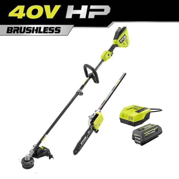 40V HP Brushless 16 in. Cordless Attachment Capable String Trimmer & Pole saw w/4.0 Ah Battery & Charger