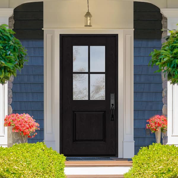 Regency 32 in. x 80 in. Universal Handing 1/2-4 Lite Clear Glass Onyx Stain Fiberglass Front Door Slab