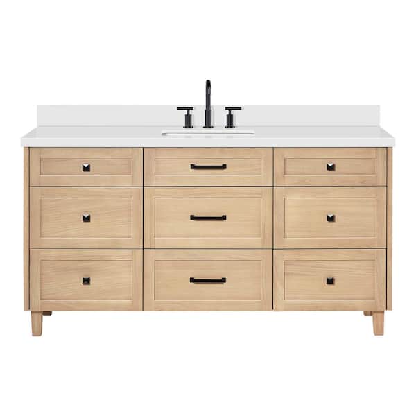 Monroe 67 in. W x 22 in. D x 36 in. H Single Bath Vanity in Oak with Pure White Quartz Top