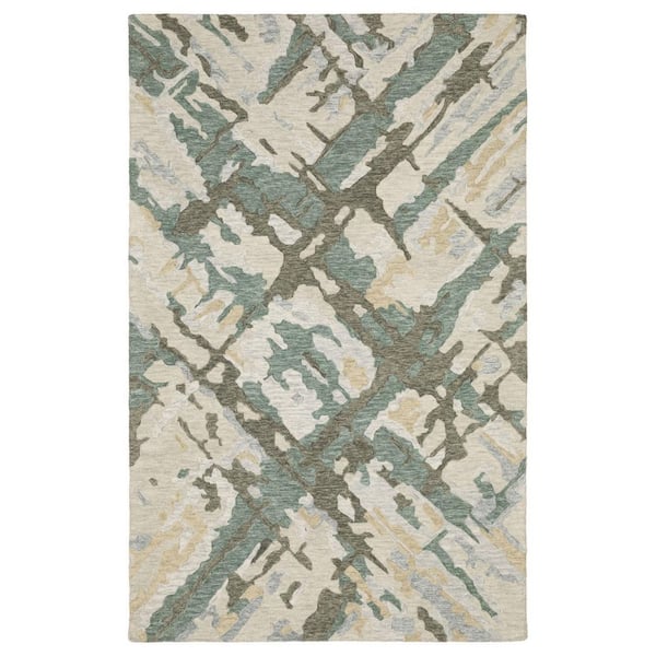 10 ft. x 13 ft. Gray, Teal Abstract Washable Area Rug
