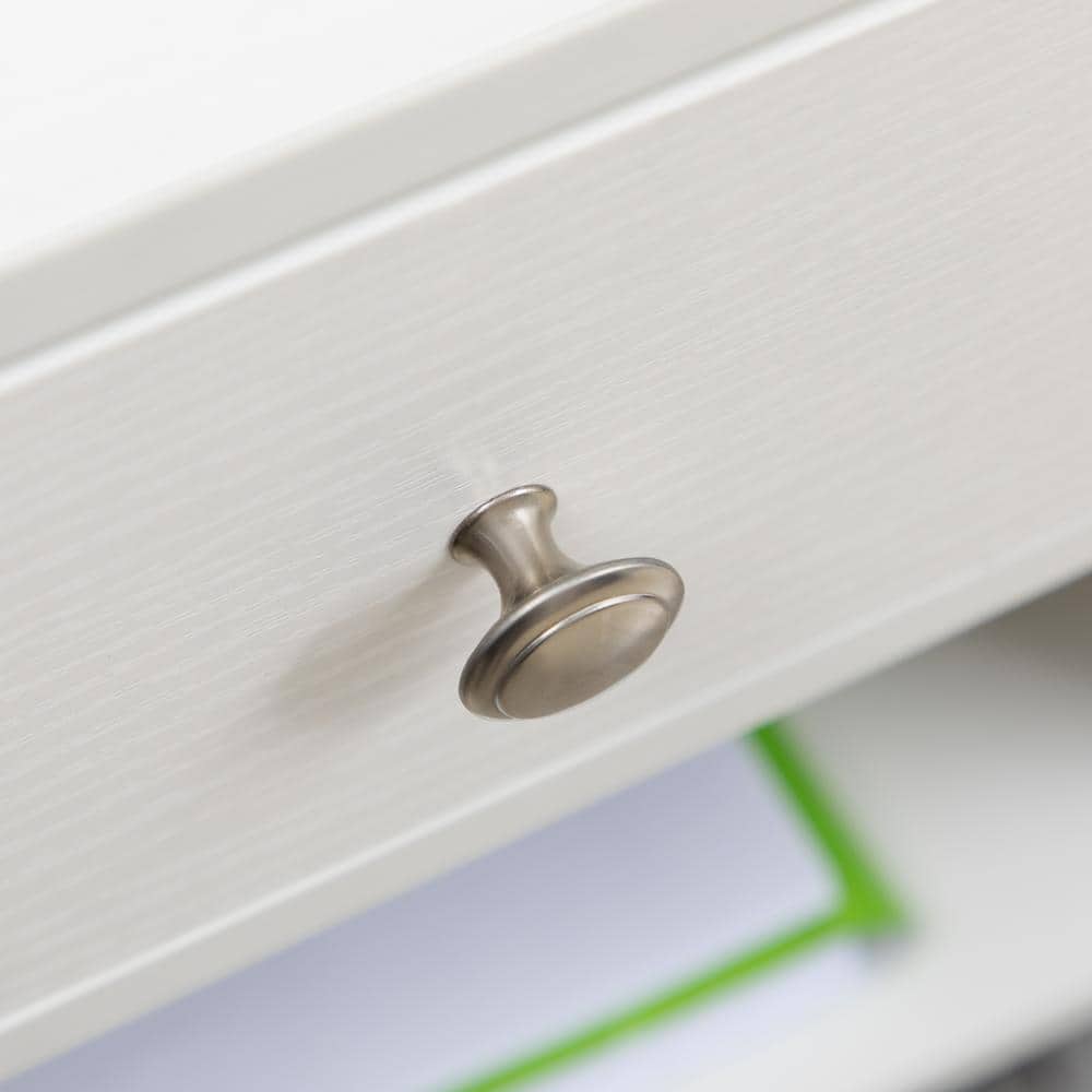 White Particleboard Mobile Printer Stand with Adjustable Shelf and Drawer