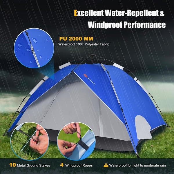 Costway 8.5 ft. x 7.3 ft. Blue 4 Person Instant Pop-up Costway 8.5 ft. x 7.3 ft. Blue 4 Person Instant Pop-up