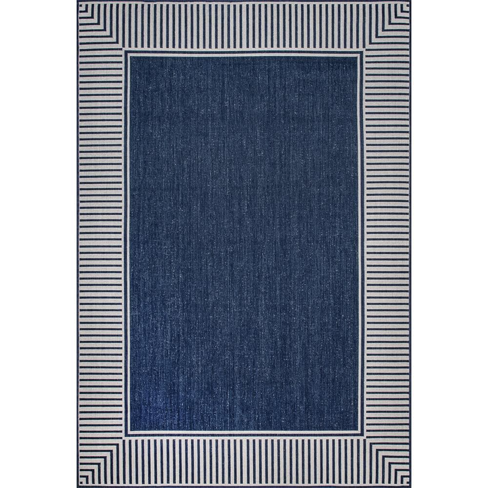 Navy Rectangular Synthetic Stripe Easy Care Rug, 5' x 8'