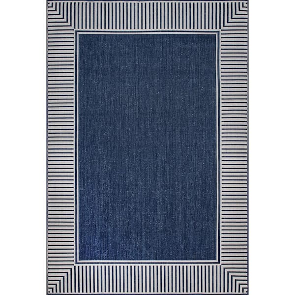 nuLOOM Asha Simple Border Navy 9 ft. 6 in. x 12 ft. Indoor/Outdoor Patio Area Rug