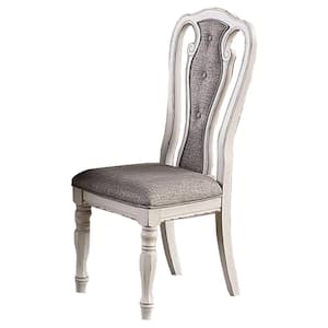 White and Gray Fabric Button Tufted Backrest Dining Chair (Set of 2)