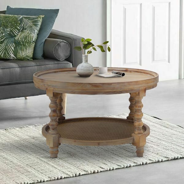 Benjara 29.5 in. Brown Round Wood Top Coffee Table with