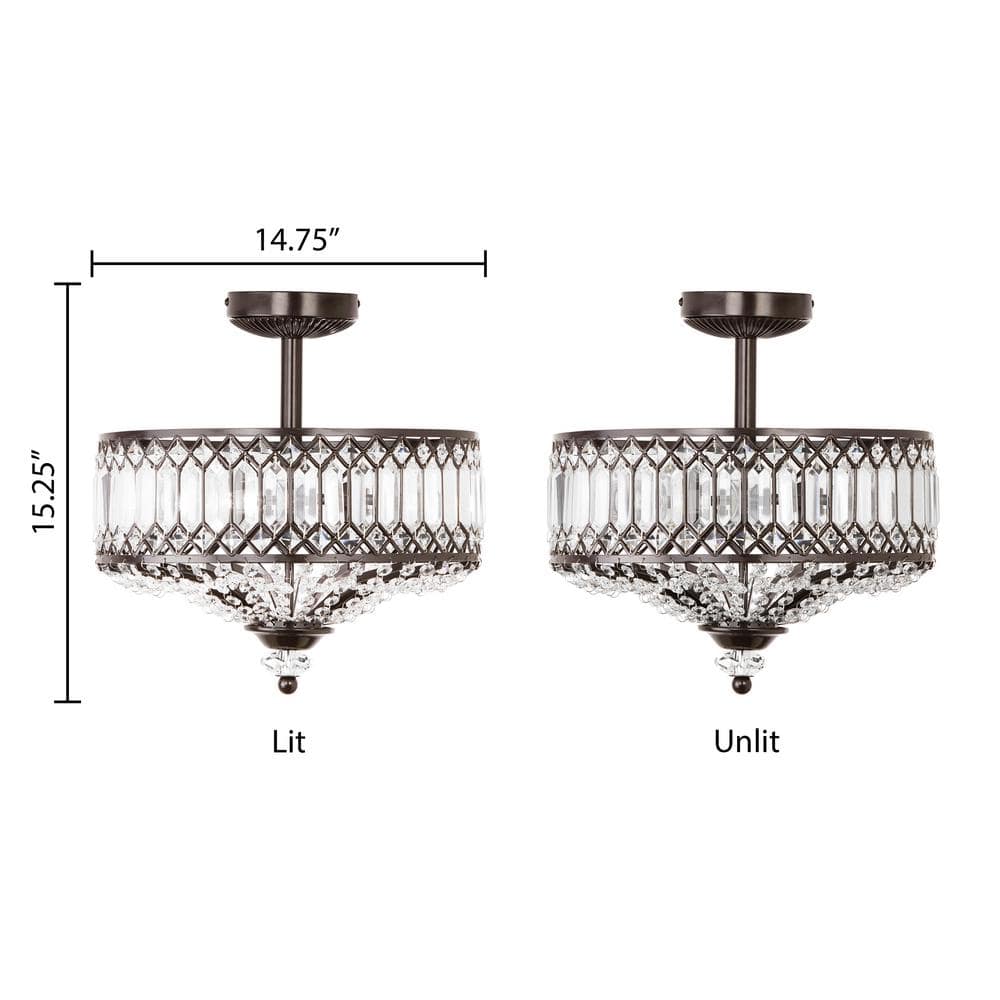 Elegant Hollywood Bronze & Glass Drum Ceiling Light with K-9 Crystals