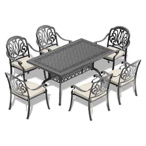 Outdoor Black 7-Piece Cast Aluminum Outdoor Dining Set with Random Colors Cushion